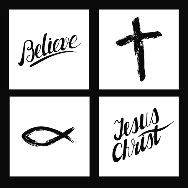 Christian symbols. Cross. made by hand, Believe, Jesus Christ. — Stock Vector