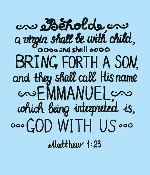 Fond de Noël avec lettrage Bible Elle enfantera un Fils et appellera son nom Emmanuel — Image vectorielle