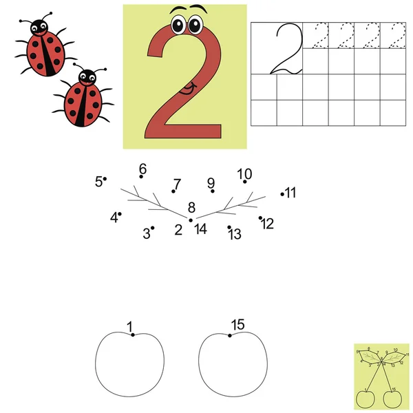 Compiti di matematica per bambini. Figura due. Collegare i punti foglie . — Vettoriale Stock