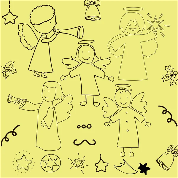 Набір різдвяних ангелів і зірок — стоковий вектор