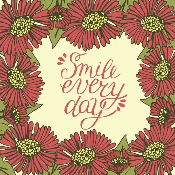 Ευχετήρια κάρτα με γράμματα χαμόγελο κάθε μέρα. — Διανυσματικό Αρχείο