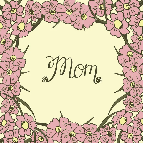 Mão lettering mãe feita no fundo floral . — Vetor de Stock