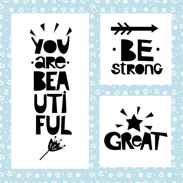 3 stylish labels Be strong. You are beautiful. Great. — Stock Vector