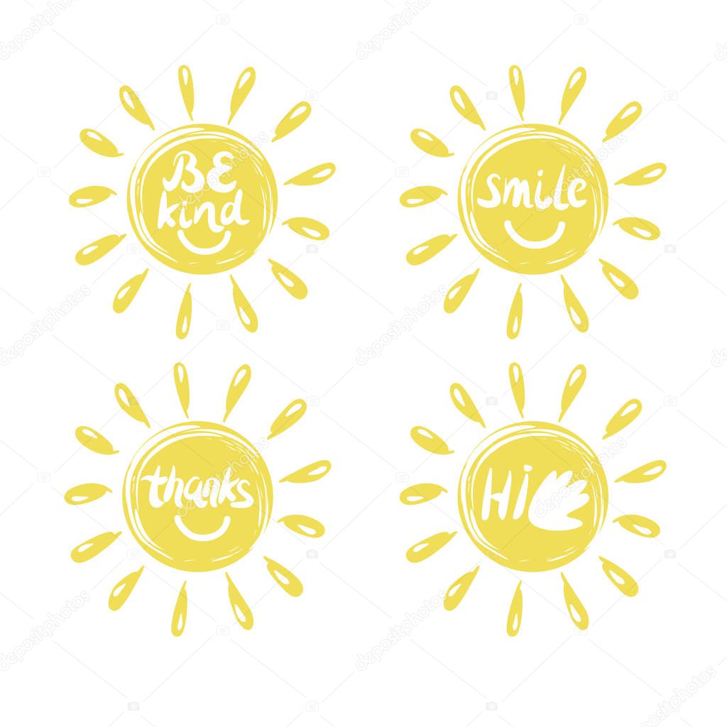 Four logo in the shape of a sun with a handwritten Hi, Thanks , Be kind, smile.