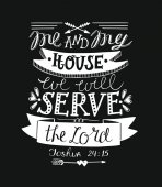 Hand Schriftzug mich und mein Haus werden wir dem Herrn auf schwarzem Hintergrund dienen