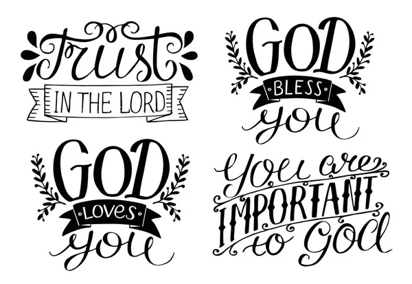 4 Hand lettering God Bless you. God loves you. Trust in the Lord. You are important to God. — Stock Vector