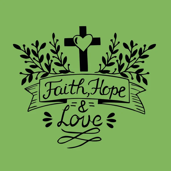 レタリングの信仰、希望、愛の手 — ストックベクタ