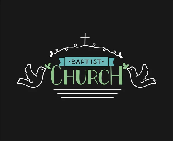 Kostel s logo s rukou nápisy a kříž a holubi. — Stockový vektor