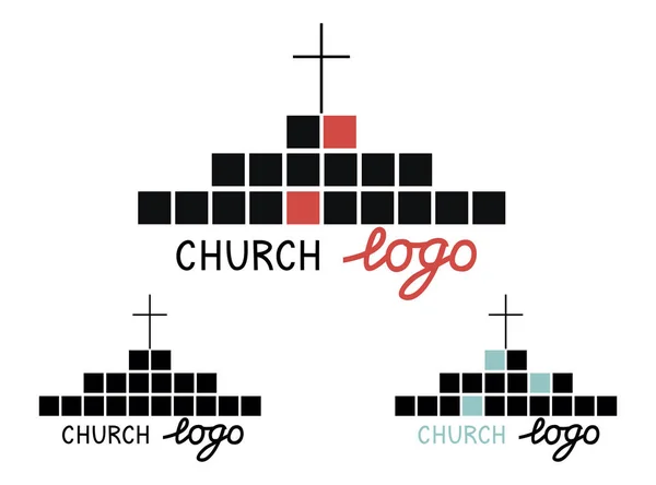 Logotipo da igreja com cruz e cubos . — Vetor de Stock