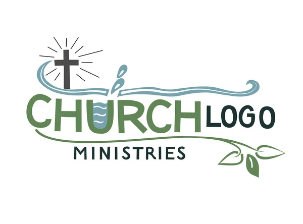 Logotipo da igreja com cruz e folhas . — Vetor de Stock
