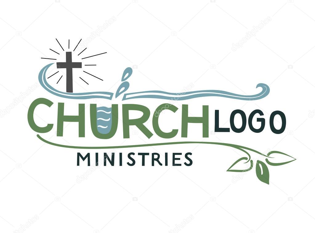Church logo with cross and leaves.