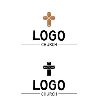 The Church logo with a cross in stained glass style clipart