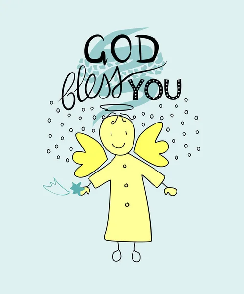 Lettrage main Dieu vous bénisse avec ange . — Image vectorielle