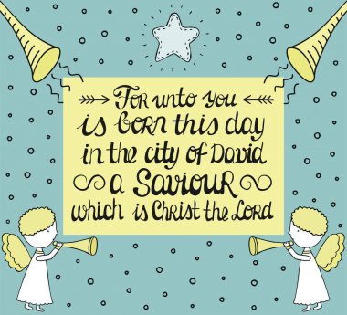 Noel kartı için el yazı size ile David şehirde bir kurtarıcı doğar