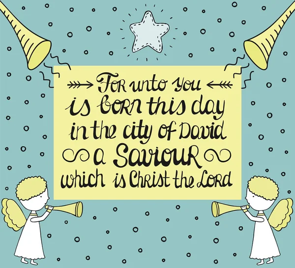 Kartki świąteczne z napisem ręki dla wam urodził się w mieście Dawida Zbawiciela — Wektor stockowy