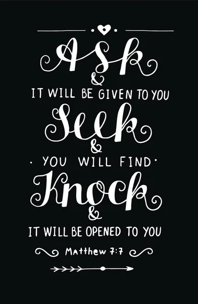 Hand lettering Ask. Seek. Knock. on black background. — Stock Vector