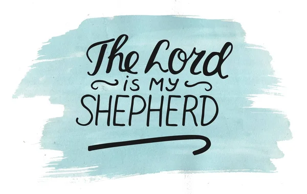 Hand lettering The Lord is my shepherd with stick on watercolor background. — Stock Photo, Image