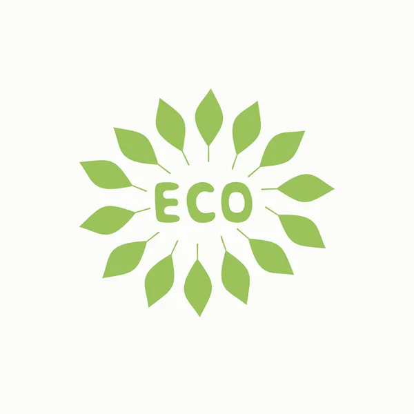 Logo with inscription eco and green leaves. — Stock Vector