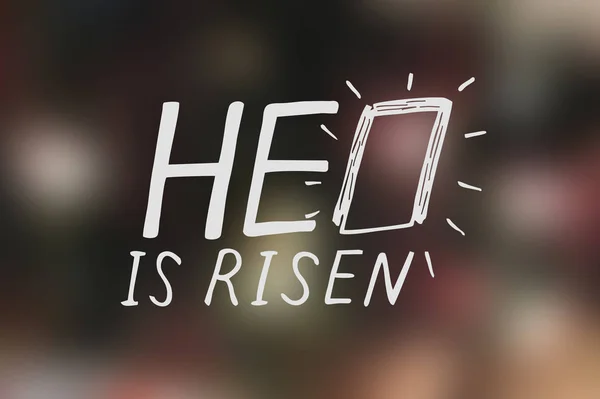 Hand lettering He is risen with the door.