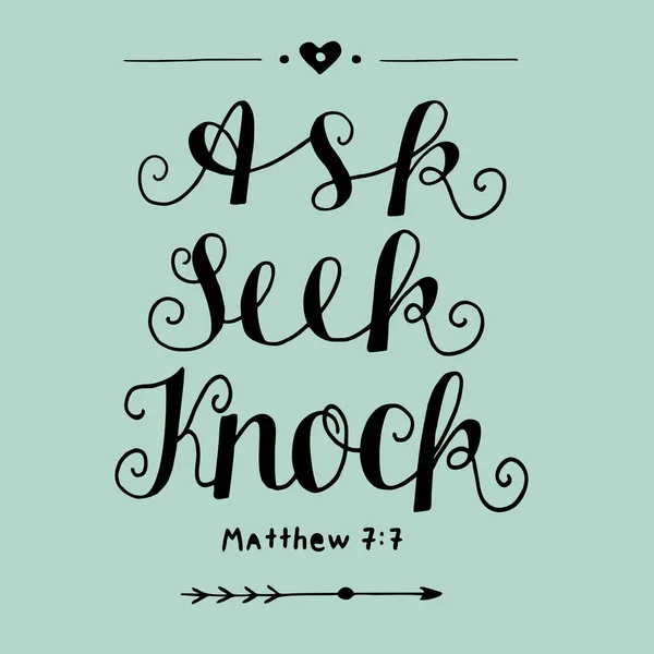 Letras de mano con versículo bíblico Ask. Busquen. Toc. . — Vector de stock