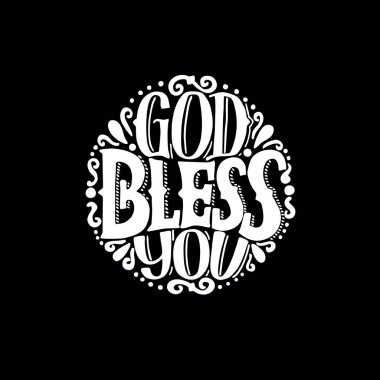 Tanrı sizi yuvarlak siyah arka plan üzerine yapılan el yazı.