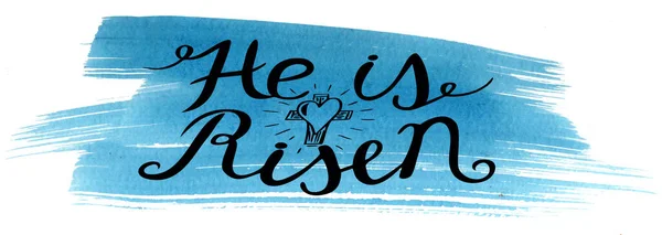 Hand lettering Bible Verse He is risen with cross. — 스톡 사진