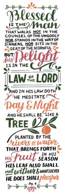 Hand lettering with Bible verse Blessed is the man. Psalm