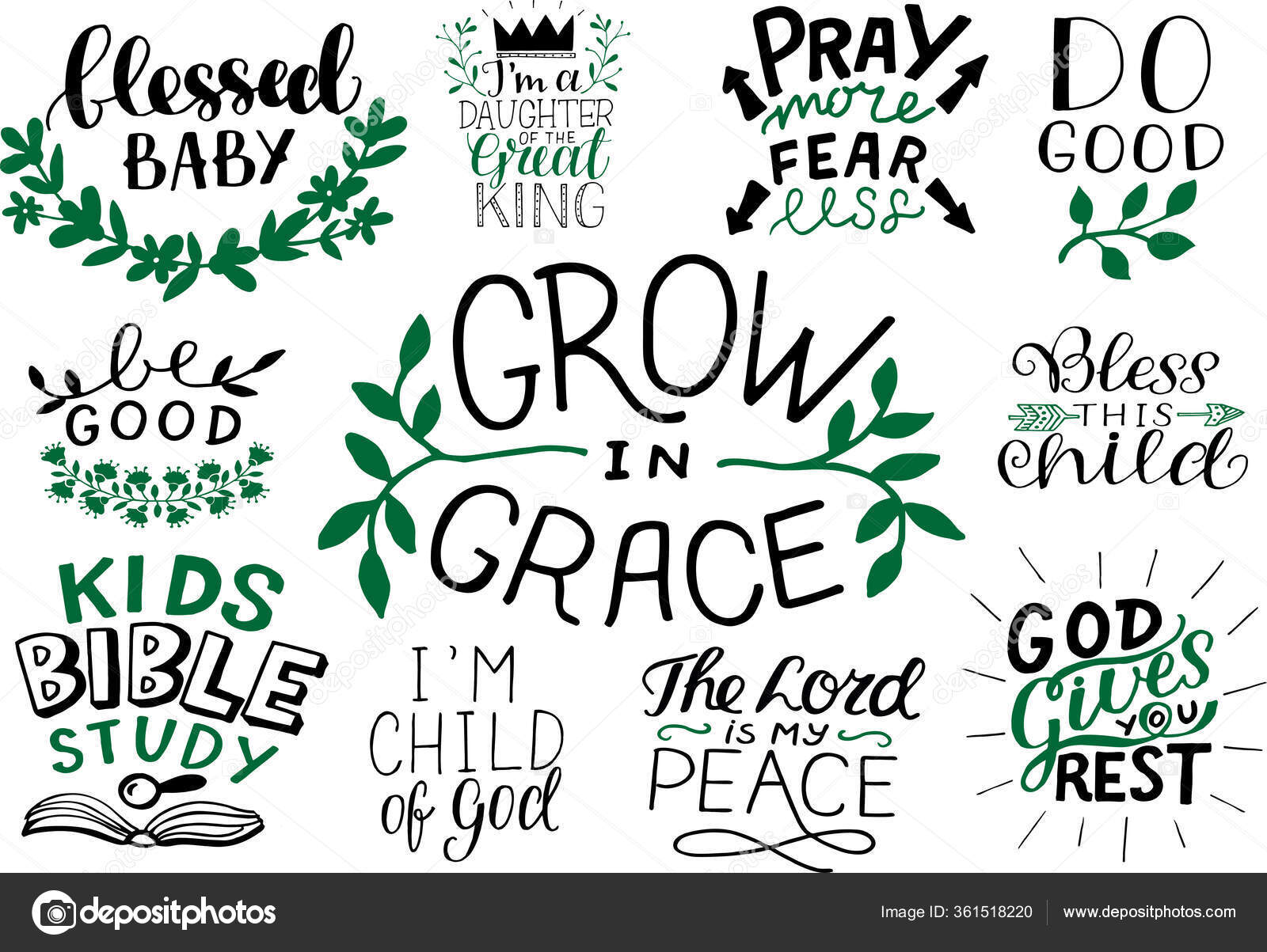 Christian Logo Set With Bible Verse And Quots Blessed Baby, Kids.