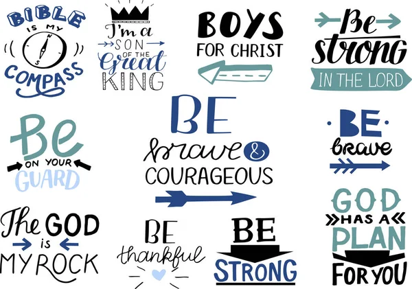 Logo set with Bible verse and Christian quotes Bible is my compass, Be brave and courageous. — Stock Vector