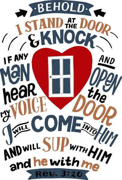 Mão lettering com citação inspiradora Eu estou na porta, bater, se qualquer homem ouvir a minha voz, porta aberta — Vetor de Stock