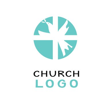 Güvercin ve haçlı Hıristiyan kilise logosu