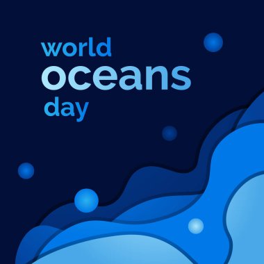 Dünya okyanusları günlük kare şablon woth mavi gradyan tasarımı, el sallayan kağıt mavi kesti 