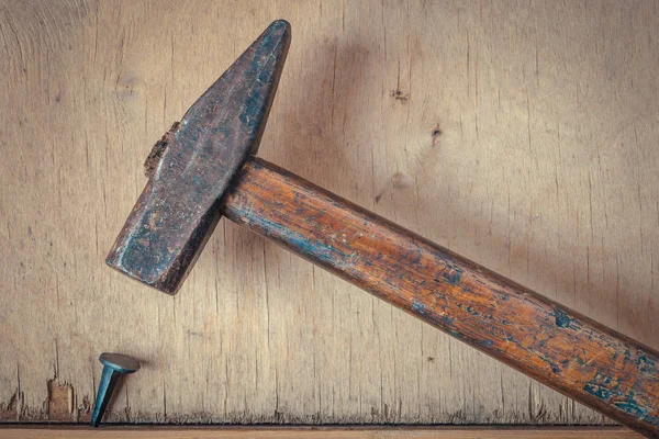 Gammel hammer og søm - Stock-foto