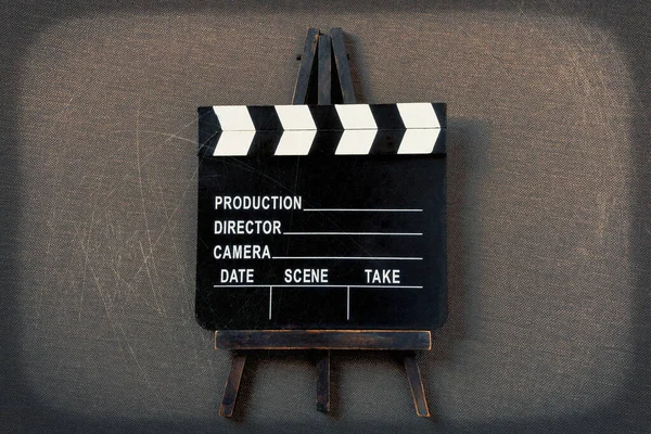 Old Black White Clapperboard Shot Wooden Stand Filming Equipment — Stock Photo, Image