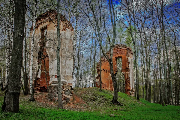 Ruines Vieux Bâtiment Brique Sur Une Colline Dans Parc — Photo