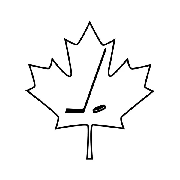 Feuille d'érable canadienne avec icône de bâton de hockey. Illustration vectorielle — Image vectorielle