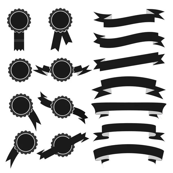 Série de timbres noirs et rubans. Illustration vectorielle — Image vectorielle