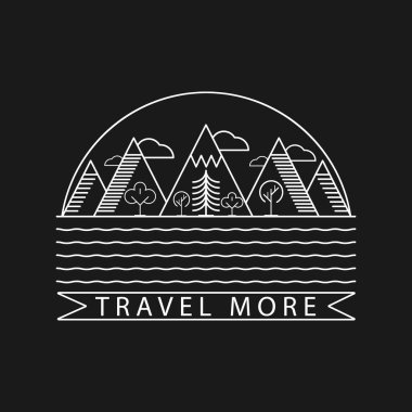 Doğa ve dağ manzara logolu metin. Doğrusal vektör çizim