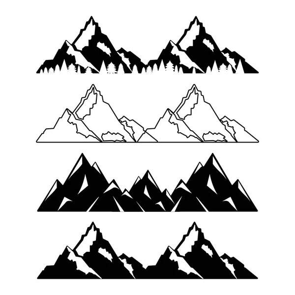 Set van bergen met sneeuw en bomen. Vectorillustratie — Stockvector