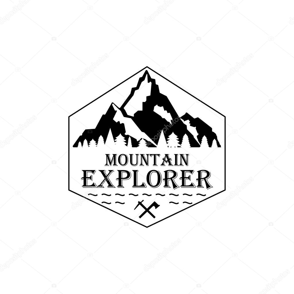 Mountain icon with texture. Logo concept. Vector illustration