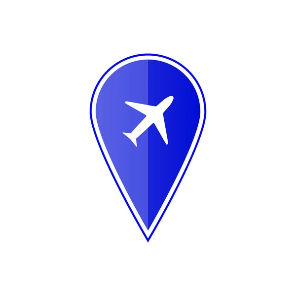 Puntero de mapa azul con avión. Ilustración vectorial — Vector de stock