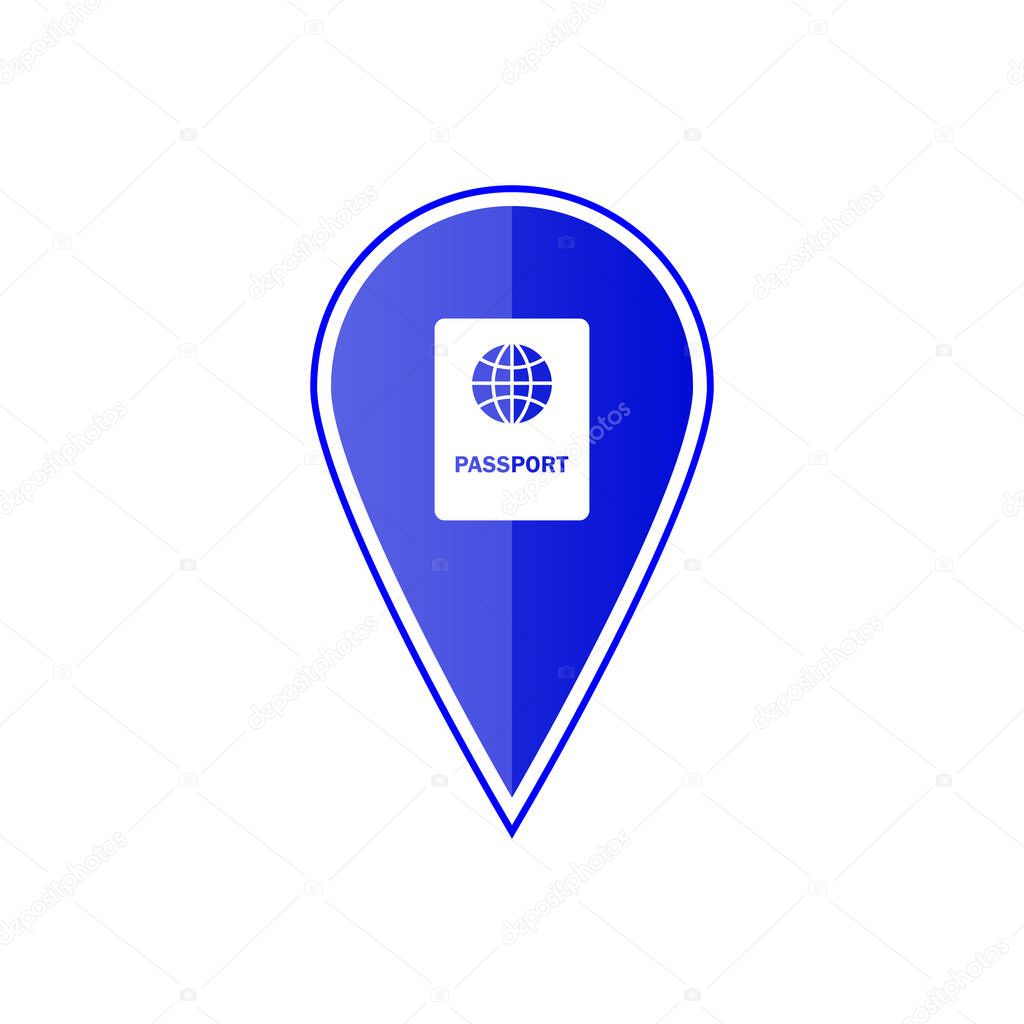 Blue map pointer with passport. Vector illustration