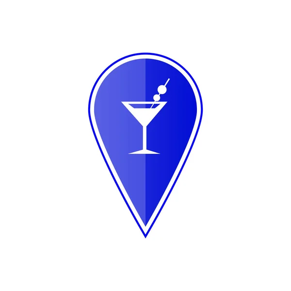 Blue map pointer with cocktail location. Vector illustration — Stock Vector
