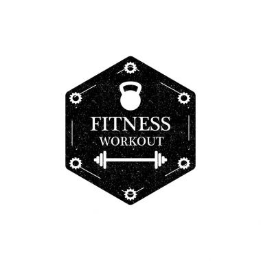 Fitness Egzersiz logo veya vintage tarzı rozeti. Vektör çizim