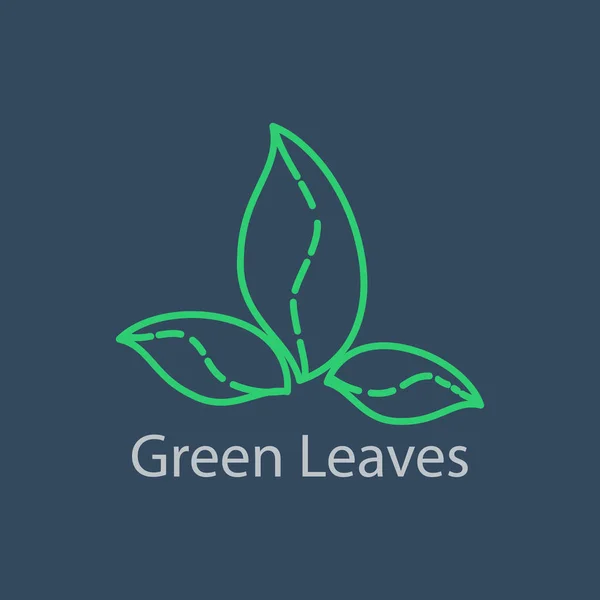 Hojas verdes esbozan logo. Ilustración vectorial lineal — Vector de stock