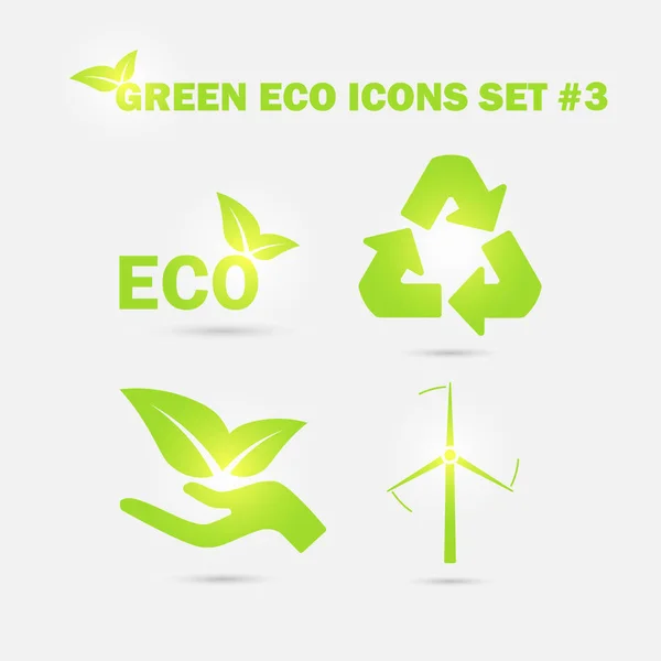 Grüne Öko-Symbole gesetzt. Vektorillustration — Stockvektor