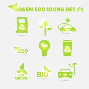 vektör yeşil eco simgeler kümesi.