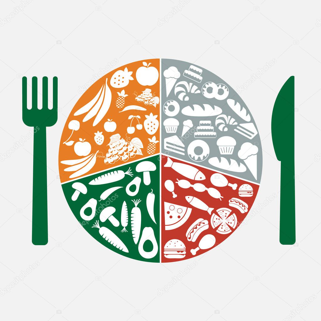Food icons in circle. Vector illustration