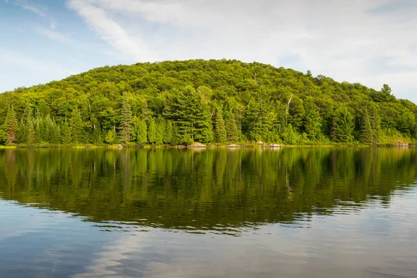 Lac forestier sous un ciel nuageux bleu — Photo