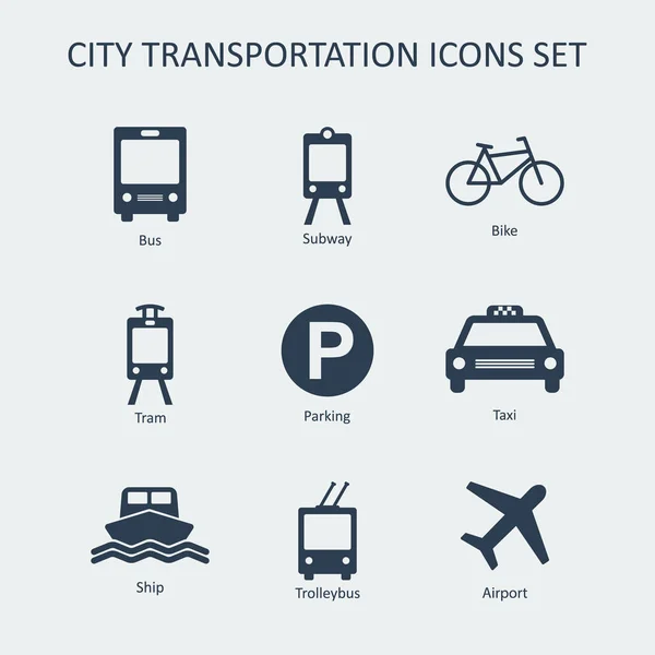 Stadtverkehr Silhouette Vektor Symbole gesetzt. — Stockvektor